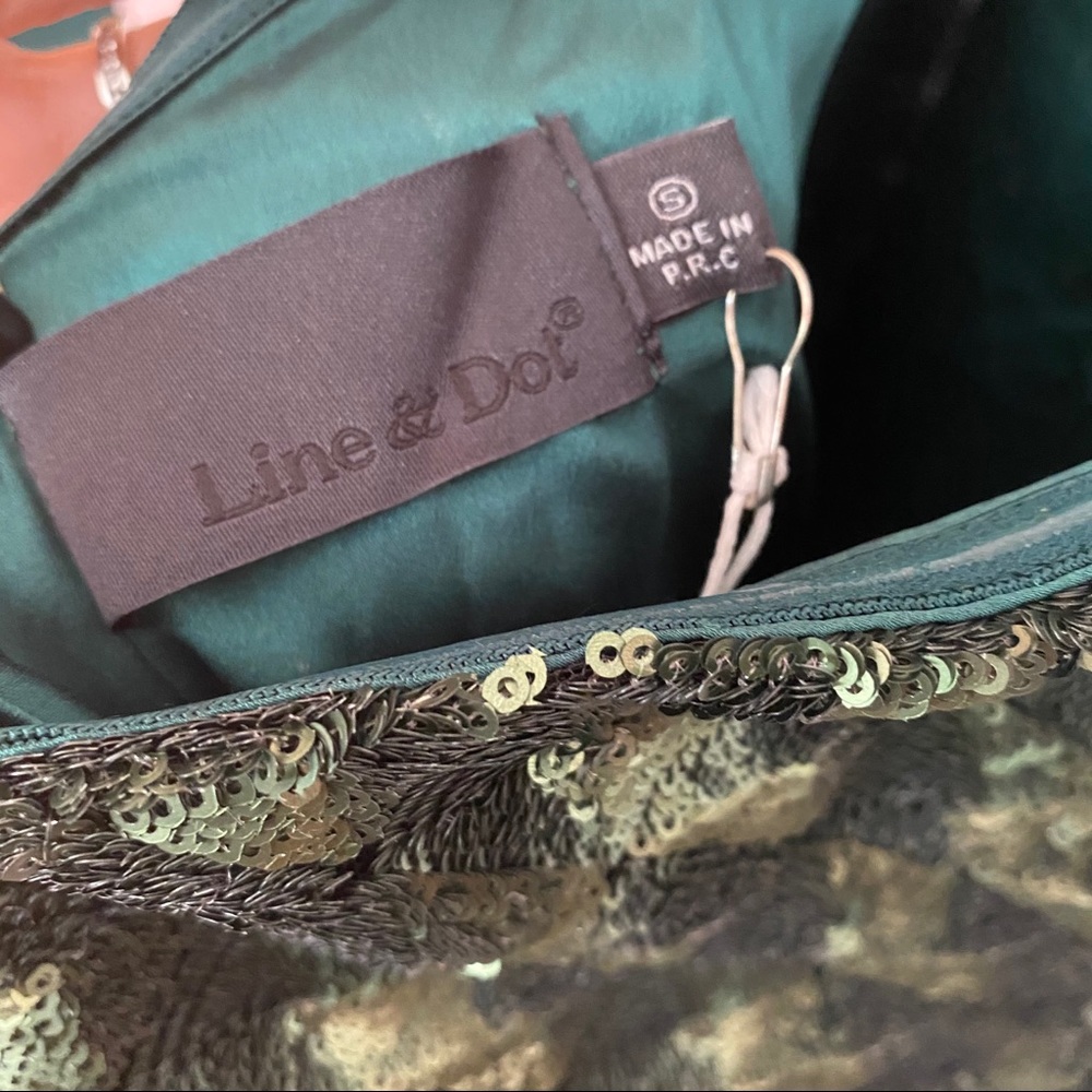Line & Dot Viola Green Sequin Halter Swing Dress - Picture 9 of 11